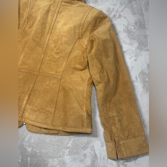 Bernardo Genuine Leather Suede Camel Tan Boho Coastal Cowgirl Jacket Size PM - Picture 15 of 17
